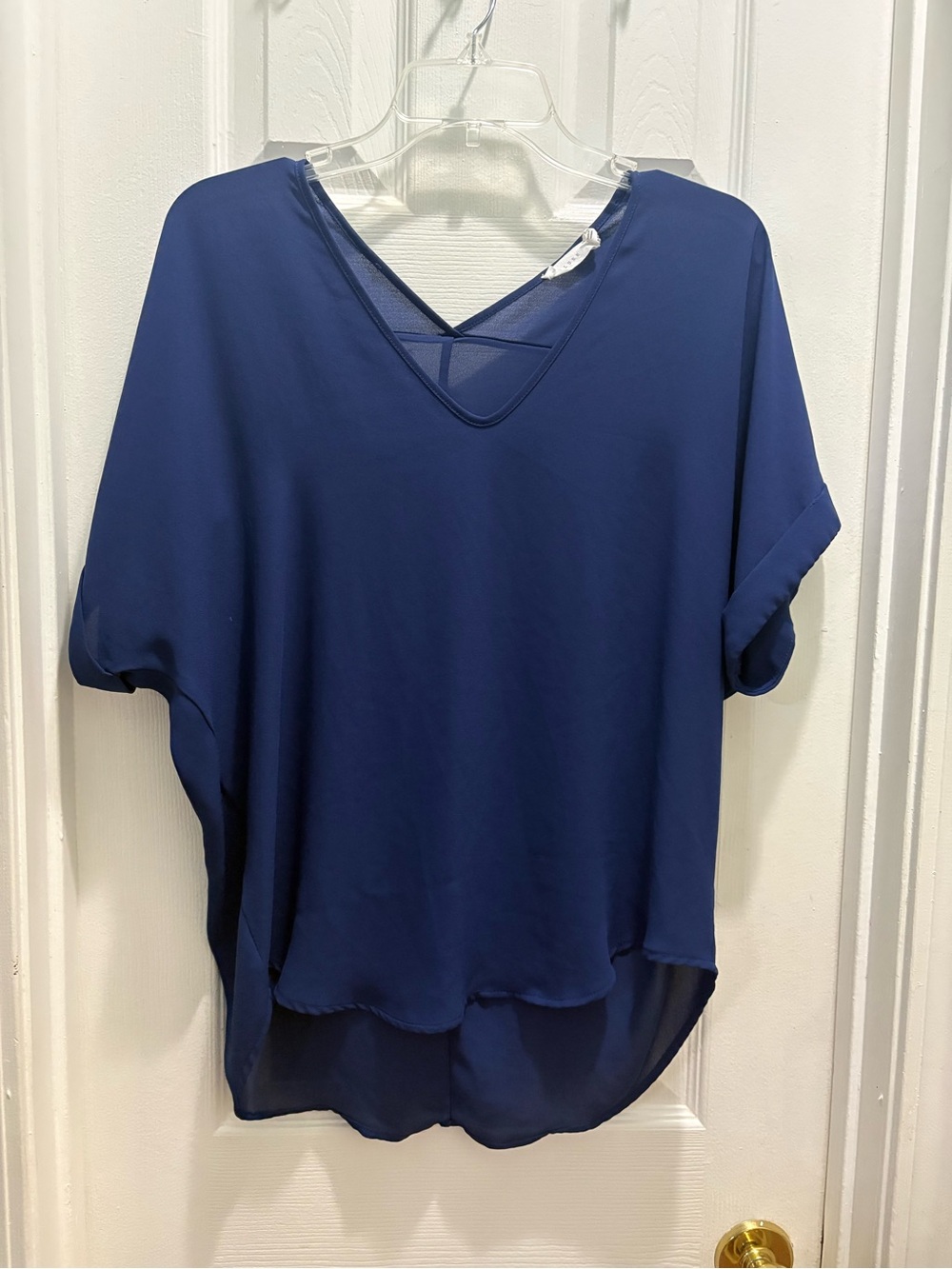 Lush Deep Blue V-Neck Short Dolman Sleeve Blouse